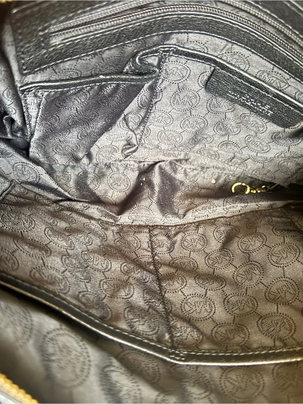 Michael Kors Black Leather Satchel with Gold Accents